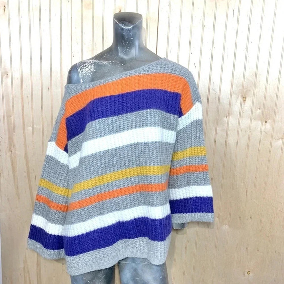 Lou Grey Sweater Striped Wide Sleeves Medium - Picture 4 of 8